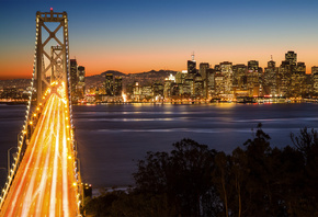 Мост, США, Ночь, Сан-Франциско, Bay Bridge, Город