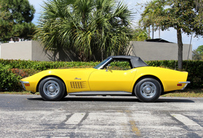 Chevrolet, Ретро, Желтый, Сбоку, 1971, Corvette, Stingray, LS6 454-425 HP,  ...