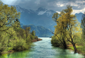 river, tree, mountain, water