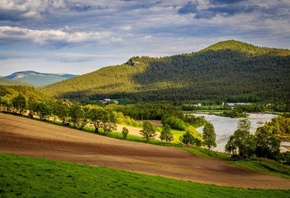 norway, scenary, river, hills
