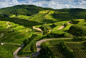 hills, houses, green, grass, nature