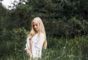 forest, blonde, tree, shirt