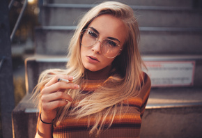 women, face, portrait, blonde, sunglasses, women with glasses, Sebastian He ...