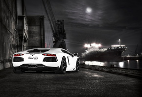 Lamborghini, Aventador, LP700-4, Белый, Сзади, Асфальт, Ноч