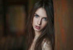 Victoria Vishnevetskaya, women, model, face, portrait, blue eyes, Maxim Maximov, depth of field