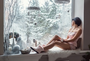 девушка, фигура, поза, окно, рождество, новый год, Георгий Дьяков