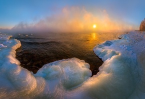 ладожское озеро, лёд, берег, мороз, закат, зима, Лашков Фёдор