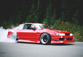 nissan, silvia, red, drift