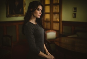 Kinga Bala, women, portrait, dress, depth of field, looking away