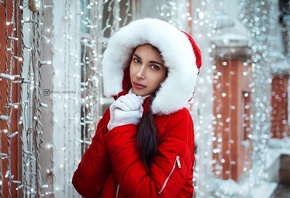 women, portrait, hoods, sweater, gloves, depth of field