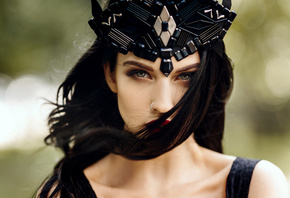 Alla Berger, women, face, portrait, depth of field, black hair, nose rings, ...