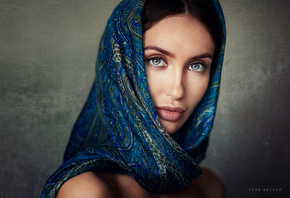 women, face, portrait, simple background, Sean Archer