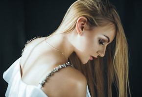 women, blonde, portrait, face