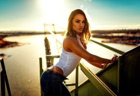 women, tanned, Miro Hofmann, pants, jeans, depth of field, tattoo, portrait ...