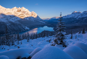 Peyto Lake, Banff National Park, зима, горы, озеро