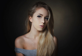 women, blonde, face, portrait, simple background