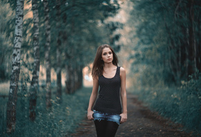 Xenia Kokoreva, Ksenia Kokoreva, women, trees, portrait, depth of field, women outdoors