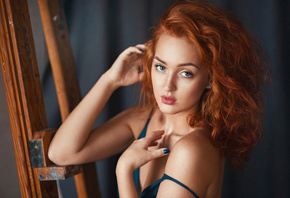 women, redhead, portrait, brunette, top view, painted nails