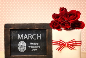 ленточка, табличка, 8 марта, розы, красные, женский день, коробочка, фон, п ...