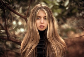 women, Martin Kuhn, blonde, face, portrait, depth of field, long hair