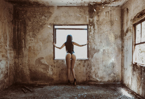 women, ass, tanned, window, the gap, tattoo, abandoned, leotard, back, high ...