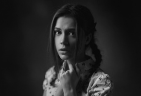 women, face, portrait, simple background, monochrome, Ksenia Kokoreva, Xenia Kokoreva