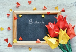 8 марта, праздник, доска, цветы, тюльпаны, оригами