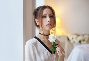 Xenia Kokoreva, Ksenia Kokoreva, women, choker, Maxim Maksimov, face, rose