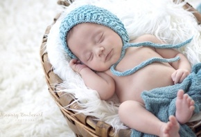 ребёнок, младенец, малыш, шапочка, корзина, одеяло, сон, мех