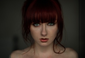 women, face, portrait, tattoo, bare shoulders, green eyes, dyed hair