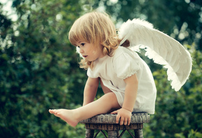 ребёнок, девочка, малышка, платье, крылья, ангел, табурет