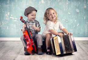дети, мальчик, девочка, скрипка, аккордеон, смех