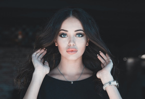 women, portrait, face, depth of field, necklace