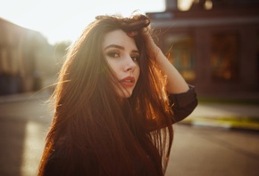 women, face, portrait, red nails, women outdoors, depth of field