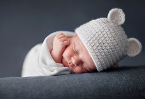 ребёнок, младенец, малыш, сон, шапочка, ушки, одеяло