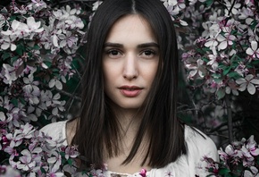 women, face, portrait, flowers