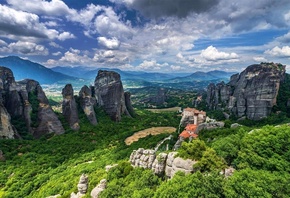 горы, Греция, монастырь, Метеоры