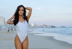 women, beach, sea, women outdoors, tanned, the gap, one-piece swimsuit, looking away