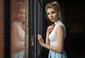 Alisa Tarasenko, Sergey Fat, blonde, portrait, glass, reflection, window, w ...