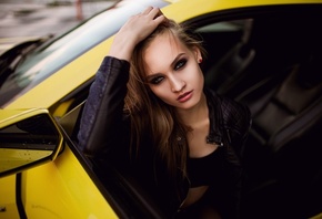 women, blonde, Camaro, women outdoors, portrait, brunette, leather jackets, Black top, car