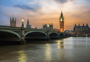 Лондон, город, река, Темза, мост, башня, часы, Биг-Бэн