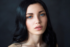 women, face, portrait, blue eyes