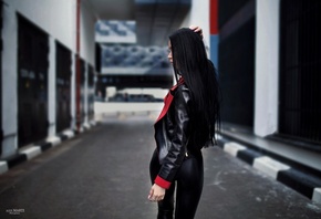 women, leather leggings, leather jackets, portrait, women outdoors, back, d ...