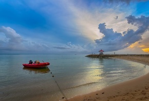 море, лодка, рассвет, пляж, Бали, Валерий Ряснянский