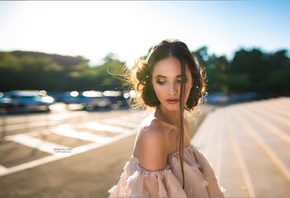 women, Grigoriy Lifin, bare shoulders, depth of field, portrait, women outdoors