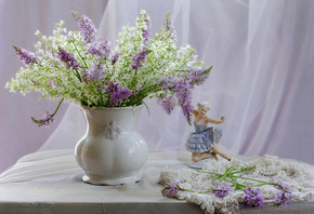 Elizaveta Shavardina, салфетка, ваза, цветы, фиалки, ткань, фигурка, статуэ ...