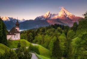 фото, дорога, Германия, горы, Храм