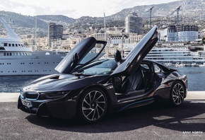 BMW, i8, black, Monaco