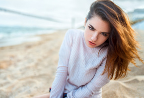 Delaia Gonzalez, women, face, portrait, freckles, depth of field, women out ...