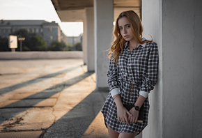 women, Sergey Fat, depth of field, blonde, dress, portrait